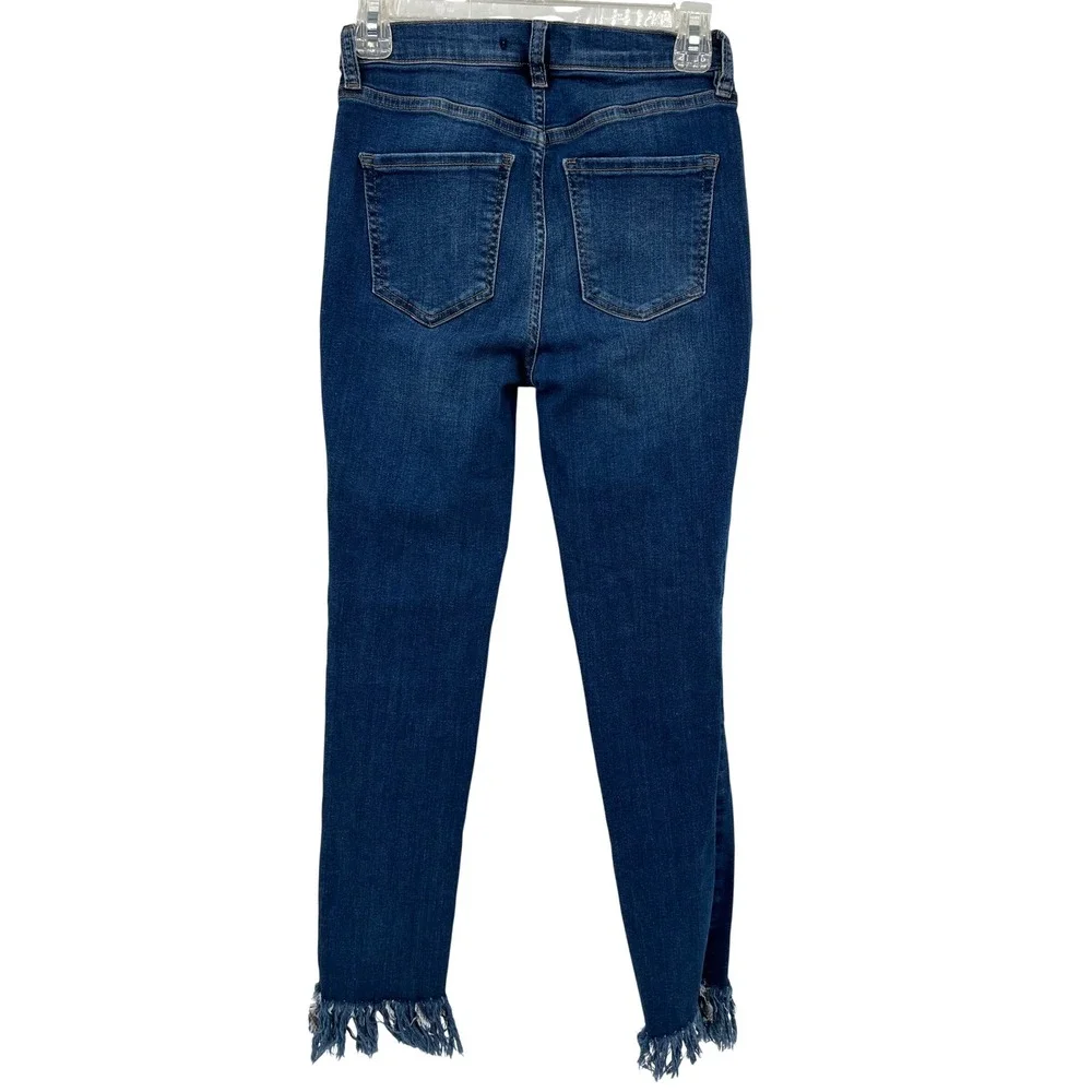 Free People Women Distressed Frayed Fringe Hem Skinny Jeans Dark Wash Blue W26‎